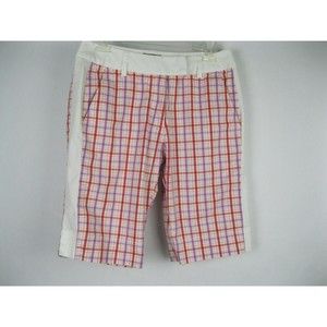 Adidas Womens Walking Golf Shorts Side Slit Stretch White Red Purpl Plaid Size 4